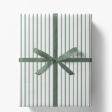 Sage Green and White French Stripe Gift Wrap, Set of 5 Sheets Holiday Gift Wrap
