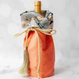 Velvet Coral gift wine bottle bag with floral lining Holiday Gift Bags