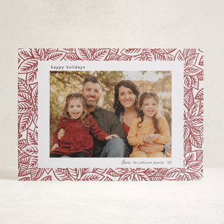 Line Art Poinsettias Letterpress Holiday Photo Cards