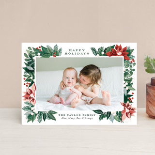 Poinsettia Pine Frame Holiday Petite Cards