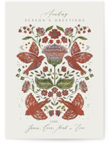 Peaceful Folk Floral Doves Holiday Cards