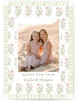 Block print florals New Year Photo Cards