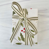 Cream and Green Ticking Holiday Ribbon 5/8" x 15 feet Holiday Ribbons and Bows
