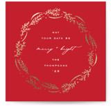 Wrapped Wreath Foil-Pressed Square Holiday Cards