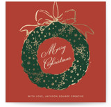 Gilded Holiday Wreath Foil-Pressed Square Holiday Cards