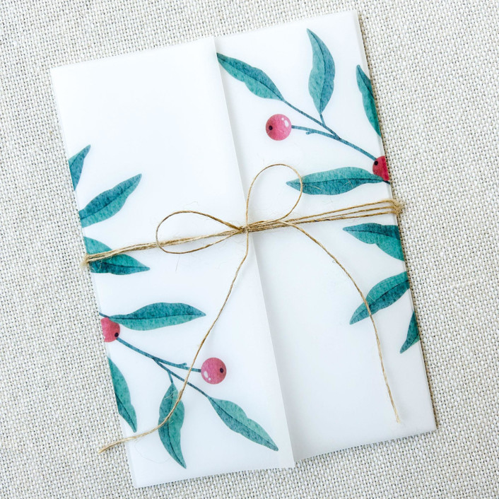 Red Berries Vellum Jackets Set of 10 Holiday Card Vellum Wraps by