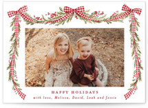 Gingham Ribbon Garland Holiday Photo Cards