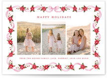 Poinsettia ribbon Holiday Photo Cards