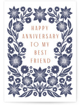 Folk Frame Floral Individual Anniversary Greeting Cards