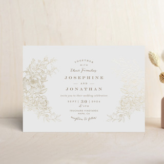 Engraved Flowers Foil-Pressed Petite Wedding Invitations