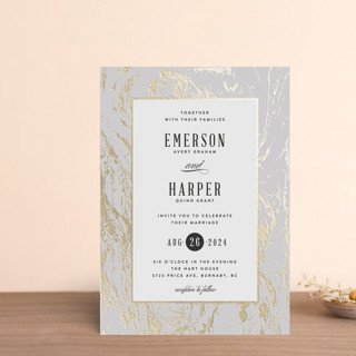 Modern Marble Foil-Pressed Petite Wedding Invitations