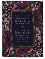 Moody Floral Foil-Pressed Wedding Invitations