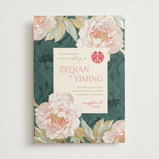 Auspicious Peonies Foil-Pressed Wedding Invitations