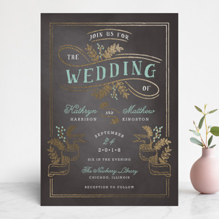 Floral Chalkboard Foil-Pressed Wedding Invitations