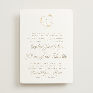 Monogram in Leaves Foil-Pressed Wedding Invitations