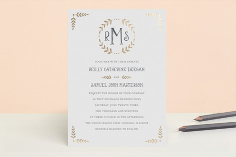 Glittered Monogram Foil-Pressed Wedding Invitations