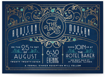Ornate Deco Foil-Pressed Wedding Invitations