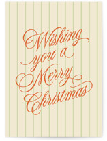 script and stripes Individual Holiday Greeting Cards