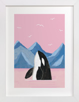 pink sea and orca Children's Art Prints