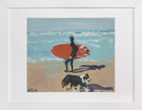 Dog Beach Carmel; Surfer with Dog Children's Art Prints