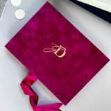 Wedding Invitation Fuchsia Pink Velvet Box With Wedding Monogram for 5x7 Cards Keepsake Boxes