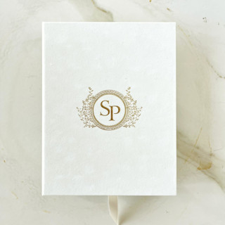 Custom Velvet Invitation Keepsake Box with Gold Foil Monogram Keepsake Boxes