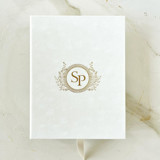 Custom Velvet Invitation Keepsake Box with Gold Foil Monogram Keepsake Boxes