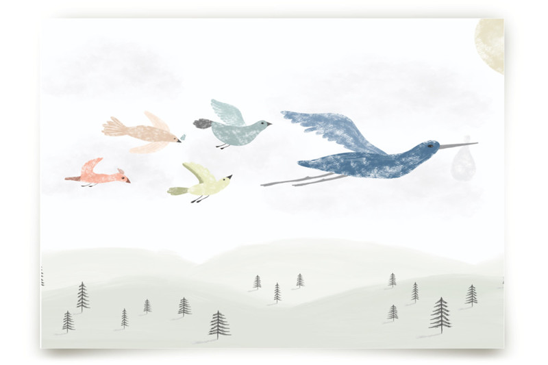 Stork at work Children's and Nursery Wall Mural by Maja Cunningham Minted