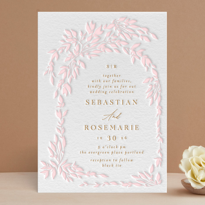 leafy arch Letterpress Wedding Invitations by Phrosné Minted