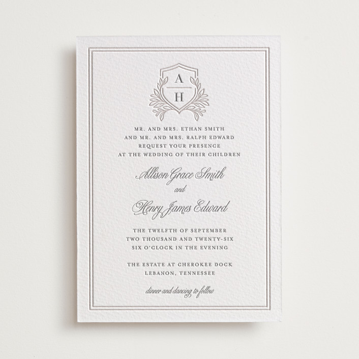 Chic Monogram Letterpress Wedding Invitations by Mansi Verma | Minted