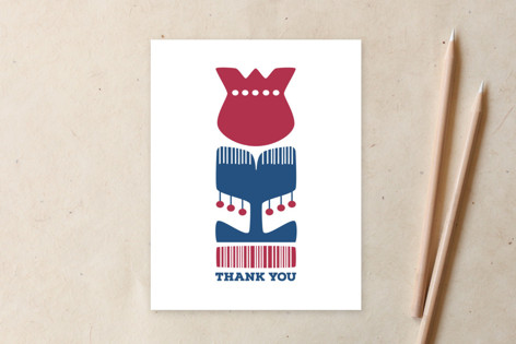 Nordic Red Flower Thank You Card Non-Customizable Stationery