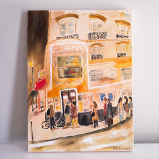 Waiting in Line at the Cinema Original Painting