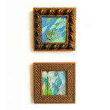 Set of 2 Blue Mini Paintings Original Mixed Media