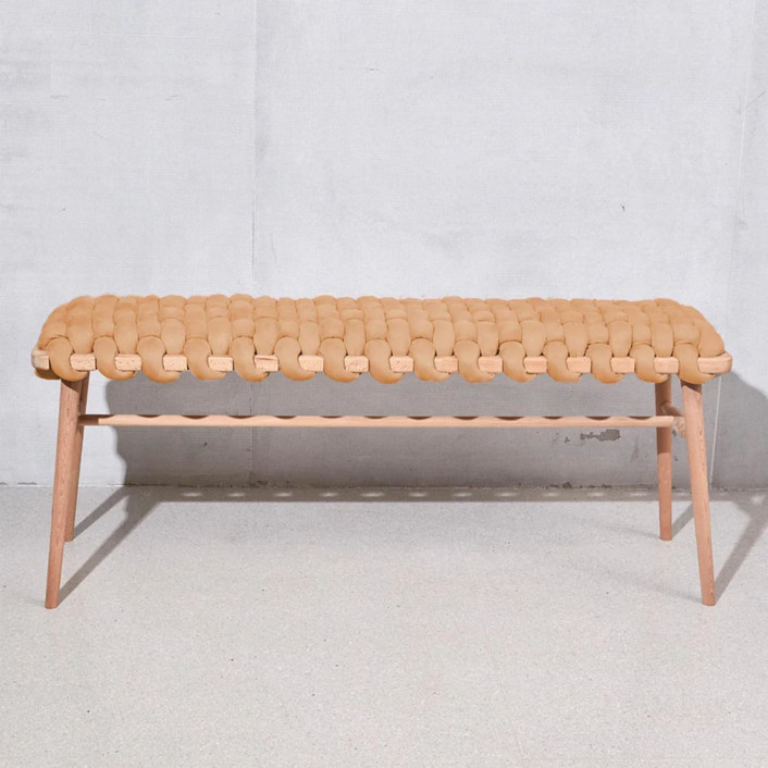 Camel Vegan Suede Woven Bench 120cm Benches by Knots Studio Minted
