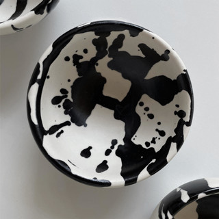 Set of 4 Handmade Ceramic Dipping Bowls - Black & White Splatterware Dining Bowls