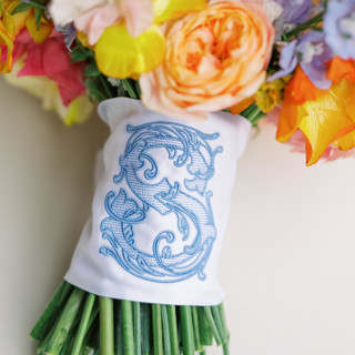 Custom Embroidered Bouquet Wrap with Single Letter Vine Monogram Bouquets