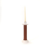 Handcrafted Leather-Wrapped Candle Holder from Morocco - White/Tall Candles & Holders