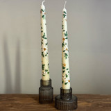 Ivory with Daisy Chain Hand-Painted Taper Candles, Set of 2 Candles & Holders