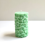 Green Floral Pillar Candles & Holders