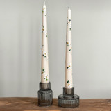 Ivory with White Floral Hand-Painted Taper Candles, Set of 2 Candles & Holders