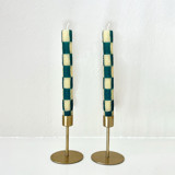Checkered Taper Candles (Green & Beige) Candles & Holders