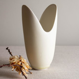 Crystalline White Matte Glazed Vessel with Carved Rim Decorative Object