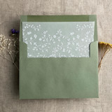 White ink print dainty floral vines printed vellum liner / insert for A7 square flap envelope Envelope Liners