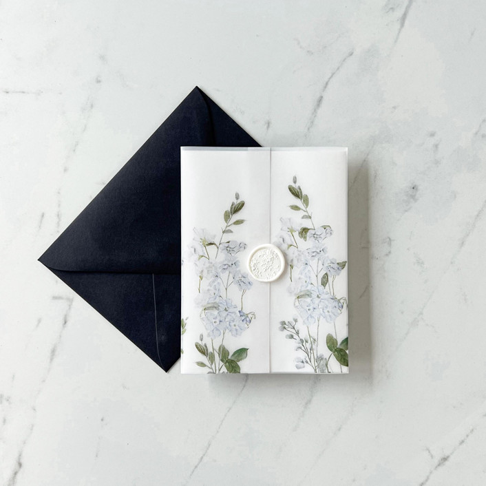 Blue Floral and Greenery Vellum Jacket for Wedding Invitations Set of