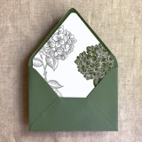 Moss Hydrangea floral liner for A7 euro flap envelope | pack of 10 Envelope Liners