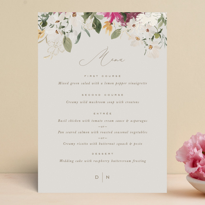 Garden Bloom Foil-Pressed Menus by Leah Bisch | Minted