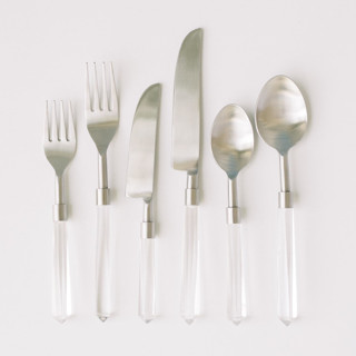 PRISM FLATWARE // 6 PIECE SET IN CLEAR + SILVER Flatware Sets