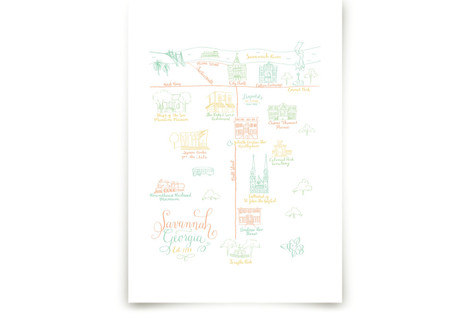 Savannah, Georgia Calligraphy Map Fine Art Prints