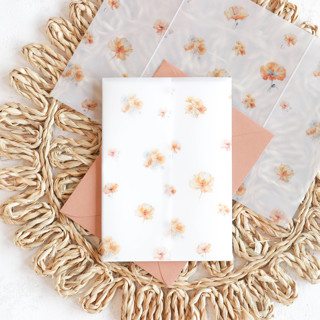 Orange Watercolor Floral Pattern Vellum Jackets | Size 5x7 | Set of 25 Invitation Jackets and Overlays