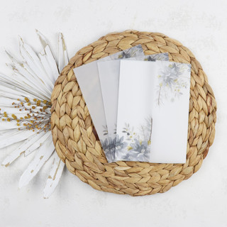 Dusty Blue Winter Floral Vellum Jackets | Size 5x7 | Set of 25 Invitation Jackets and Overlays